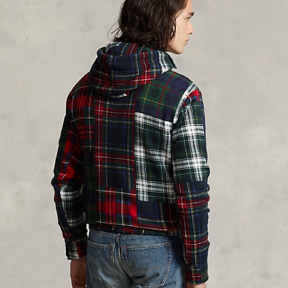 Polo Ralph Lauren Patchwork Plaid Fleece Hoodie Men’s Sz Small Pullover - Picture 5 of 13